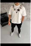 Erkek Baskılı T-shirt Kısa Kol Bisiklet Yaka Regular Fit Rahat Kalıp Günlük Tişört - Beyaz