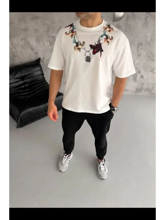 Erkek Baskılı T-shirt Kısa Kol Bisiklet Yaka Regular Fit Rahat Kalıp Günlük Tişört - Beyaz Erkek Baskılı T-shirt Kısa Kol Bisiklet Yaka Regular Fit Rahat Kalıp Günlük Tişört - Beyaz