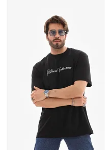 Erkek Baskılı T-shirt Kısa Kol Bisiklet Yaka Regular Fit Rahat Kalıp Günlük Tişört - Siyah