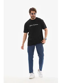 Erkek Baskılı T-shirt Kısa Kol Bisiklet Yaka Regular Fit Rahat Kalıp Günlük Tişört - Siyah