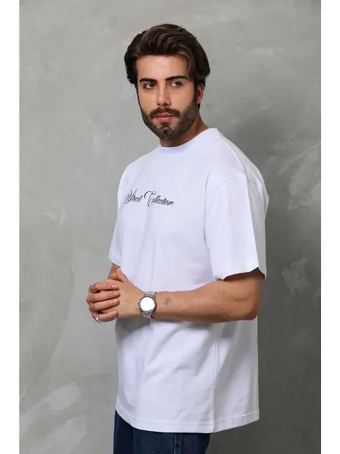 Erkek Baskılı T-shirt Kısa Kol Bisiklet Yaka Regular Fit Rahat Kalıp Günlük Tişört - Beyaz