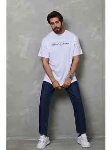 Erkek Baskılı T-shirt Kısa Kol Bisiklet Yaka Regular Fit Rahat Kalıp Günlük Tişört - Beyaz
