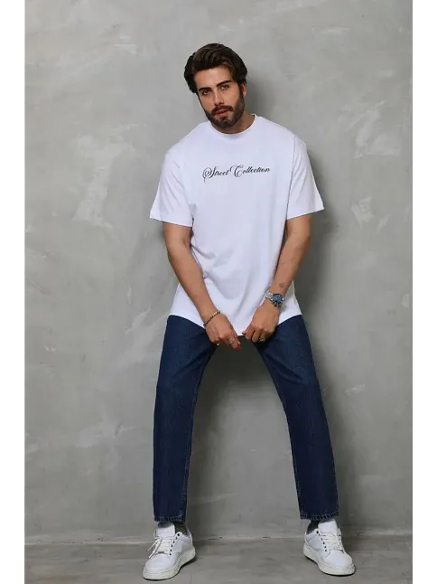 Erkek Baskılı T-shirt Kısa Kol Bisiklet Yaka Regular Fit Rahat Kalıp Günlük Tişört - Beyaz