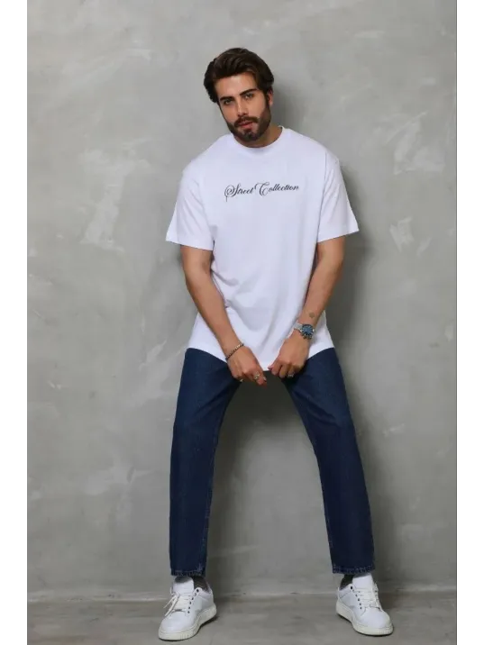 Erkek Baskılı T-shirt Kısa Kol Bisiklet Yaka Regular Fit Rahat Kalıp Günlük Tişört - Beyaz