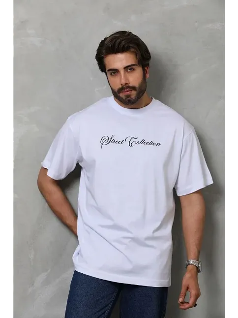 Erkek Baskılı T-shirt Kısa Kol Bisiklet Yaka Regular Fit Rahat Kalıp Günlük Tişört - Beyaz