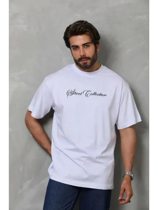 Erkek Baskılı T-shirt Kısa Kol Bisiklet Yaka Regular Fit Rahat Kalıp Günlük Tişört - Beyaz