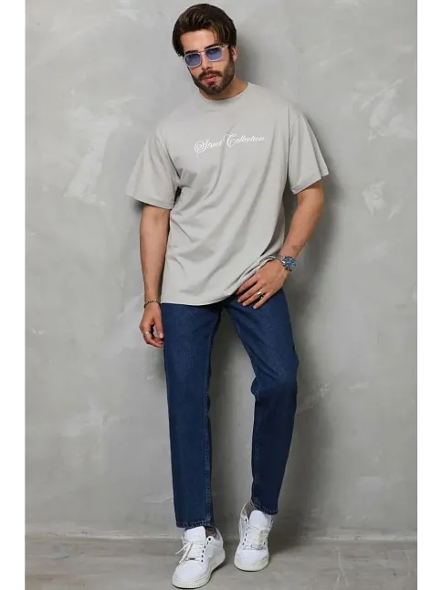 Erkek Baskılı T-shirt Kısa Kol Bisiklet Yaka Regular Fit Rahat Kalıp Günlük Tişört - Gri Erkek Baskılı T-shirt Kısa Kol Bisiklet Yaka Regular Fit Rahat Kalıp Günlük Tişört - Gri