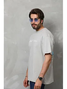 Erkek Baskılı T-shirt Kısa Kol Bisiklet Yaka Regular Fit Rahat Kalıp Günlük Tişört - Gri
