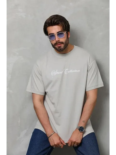 Erkek Baskılı T-shirt Kısa Kol Bisiklet Yaka Regular Fit Rahat Kalıp Günlük Tişört - Gri Erkek Baskılı T-shirt Kısa Kol Bisiklet Yaka Regular Fit Rahat Kalıp Günlük Tişört - Gri