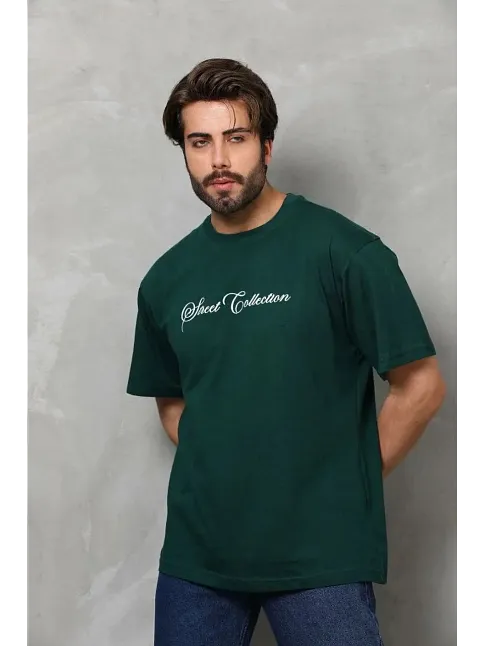 Erkek Baskılı T-shirt Kısa Kol Bisiklet Yaka Regular Fit Rahat Kalıp Günlük Tişört - Çağla Yeşili