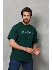 Erkek Baskılı T-shirt Kısa Kol Bisiklet Yaka Regular Fit Rahat Kalıp Günlük Tişört - Çağla Yeşili