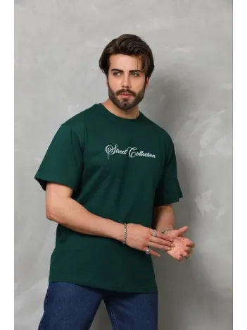 Erkek Baskılı T-shirt Kısa Kol Bisiklet Yaka Regular Fit Rahat Kalıp Günlük Tişört - Çağla Yeşili