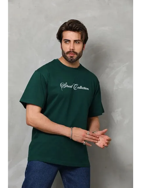 Erkek Baskılı T-shirt Kısa Kol Bisiklet Yaka Regular Fit Rahat Kalıp Günlük Tişört - Çağla Yeşili