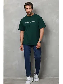 Erkek Baskılı T-shirt Kısa Kol Bisiklet Yaka Regular Fit Rahat Kalıp Günlük Tişört - Çağla Yeşili