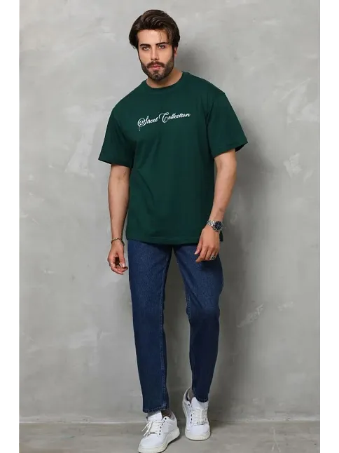 Erkek Baskılı T-shirt Kısa Kol Bisiklet Yaka Regular Fit Rahat Kalıp Günlük Tişört - Çağla Yeşili