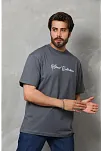 Erkek Baskılı T-shirt Kısa Kol Bisiklet Yaka Regular Fit Rahat Kalıp Günlük Tişört - Füme