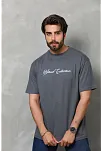 Erkek Baskılı T-shirt Kısa Kol Bisiklet Yaka Regular Fit Rahat Kalıp Günlük Tişört - Füme