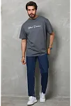 Erkek Baskılı T-shirt Kısa Kol Bisiklet Yaka Regular Fit Rahat Kalıp Günlük Tişört - Füme
