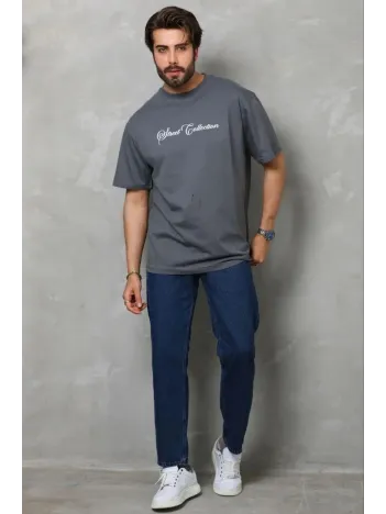 Erkek Baskılı T-shirt Kısa Kol Bisiklet Yaka Regular Fit Rahat Kalıp Günlük Tişört - Füme Erkek Baskılı T-shirt Kısa Kol Bisiklet Yaka Regular Fit Rahat Kalıp Günlük Tişört - Füme