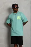 Erkek Baskılı T-shirt Kısa Kol Bisiklet Yaka Regular Fit Rahat Kalıp Günlük Tişört - Mint Yeşili