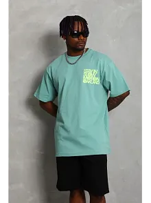 Erkek Baskılı T-shirt Kısa Kol Bisiklet Yaka Regular Fit Rahat Kalıp Günlük Tişört - Mint Yeşili