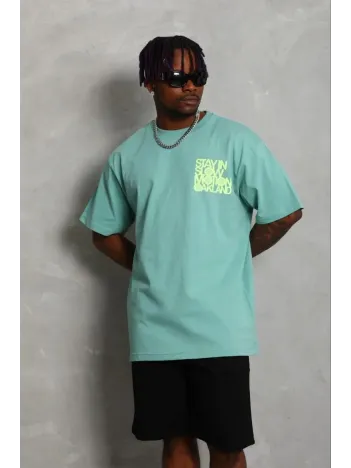 Erkek Baskılı T-shirt Kısa Kol Bisiklet Yaka Regular Fit Rahat Kalıp Günlük Tişört - Mint Yeşili
