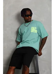 Erkek Baskılı T-shirt Kısa Kol Bisiklet Yaka Regular Fit Rahat Kalıp Günlük Tişört - Mint Yeşili