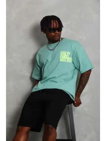 Erkek Baskılı T-shirt Kısa Kol Bisiklet Yaka Regular Fit Rahat Kalıp Günlük Tişört - Mint Yeşili Erkek Baskılı T-shirt Kısa Kol Bisiklet Yaka Regular Fit Rahat Kalıp Günlük Tişört - Mint Yeşili