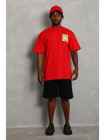 Erkek Baskılı T-shirt Kısa Kol Bisiklet Yaka Regular Fit Rahat Kalıp Günlük Tişört - Kırmızı Erkek Baskılı T-shirt Kısa Kol Bisiklet Yaka Regular Fit Rahat Kalıp Günlük Tişört - Kırmızı