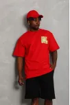 Erkek Baskılı T-shirt Kısa Kol Bisiklet Yaka Regular Fit Rahat Kalıp Günlük Tişört - Kırmızı