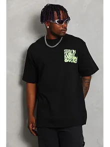 Erkek Baskılı T-shirt Kısa Kol Bisiklet Yaka Regular Fit Rahat Kalıp Günlük Tişört - Siyah