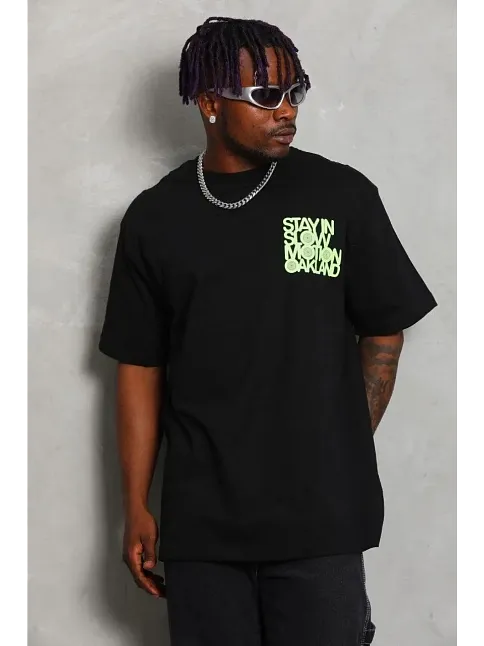 Erkek Baskılı T-shirt Kısa Kol Bisiklet Yaka Regular Fit Rahat Kalıp Günlük Tişört - Siyah