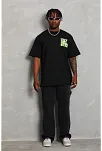 Erkek Baskılı T-shirt Kısa Kol Bisiklet Yaka Regular Fit Rahat Kalıp Günlük Tişört - Siyah