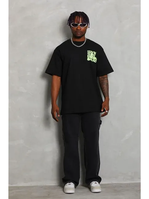 Erkek Baskılı T-shirt Kısa Kol Bisiklet Yaka Regular Fit Rahat Kalıp Günlük Tişört - Siyah