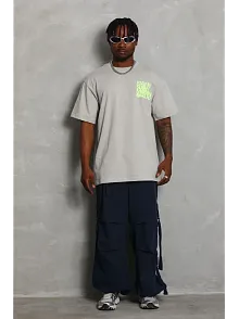 Erkek Baskılı T-shirt Kısa Kol Bisiklet Yaka Regular Fit Rahat Kalıp Günlük Tişört - Gri
