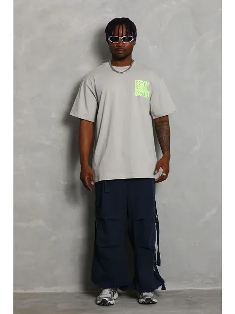 Erkek Baskılı T-shirt Kısa Kol Bisiklet Yaka Regular Fit Rahat Kalıp Günlük Tişört - Gri Erkek Baskılı T-shirt Kısa Kol Bisiklet Yaka Regular Fit Rahat Kalıp Günlük Tişört - Gri