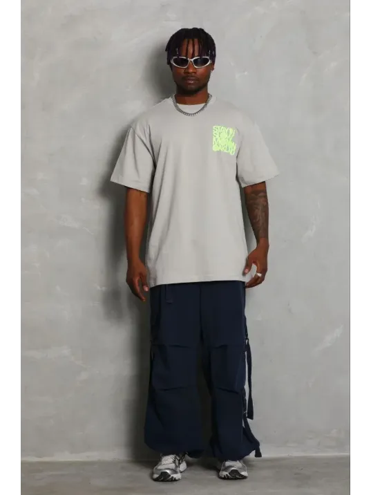 Erkek Baskılı T-shirt Kısa Kol Bisiklet Yaka Regular Fit Rahat Kalıp Günlük Tişört - Gri