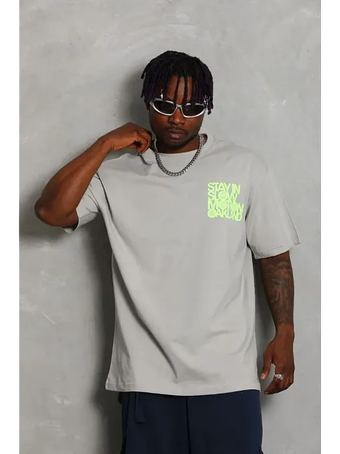 Erkek Baskılı T-shirt Kısa Kol Bisiklet Yaka Regular Fit Rahat Kalıp Günlük Tişört - Gri Erkek Baskılı T-shirt Kısa Kol Bisiklet Yaka Regular Fit Rahat Kalıp Günlük Tişört - Gri