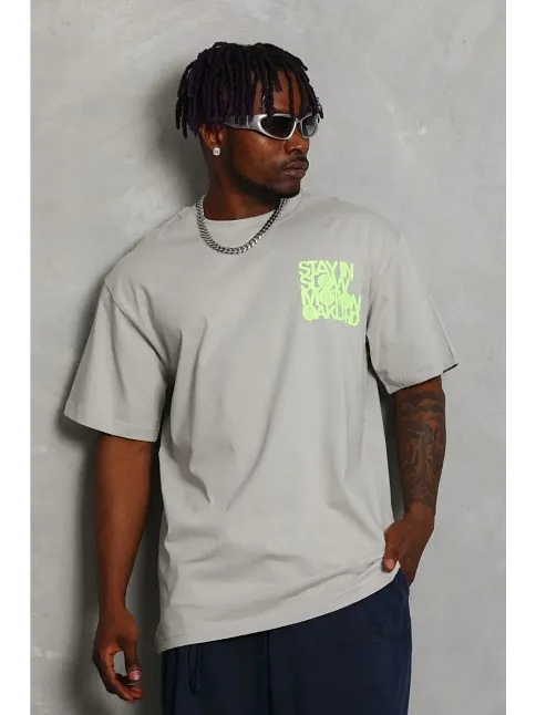 Erkek Baskılı T-shirt Kısa Kol Bisiklet Yaka Regular Fit Rahat Kalıp Günlük Tişört - Gri Erkek Baskılı T-shirt Kısa Kol Bisiklet Yaka Regular Fit Rahat Kalıp Günlük Tişört - Gri