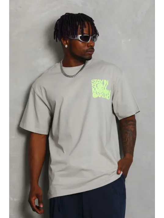 Erkek Baskılı T-shirt Kısa Kol Bisiklet Yaka Regular Fit Rahat Kalıp Günlük Tişört - Gri