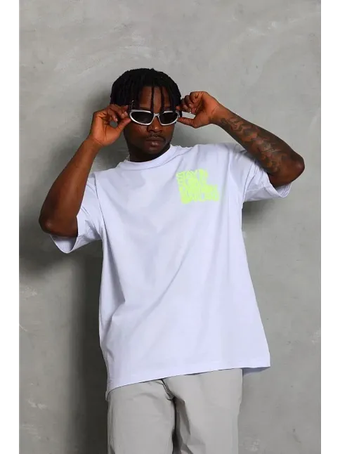 Erkek Baskılı T-shirt Kısa Kol Bisiklet Yaka Regular Fit Rahat Kalıp Günlük Tişört - Beyaz