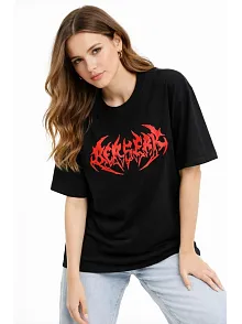 Kadın Kısa Kol Yazlık Tişört Bisiklet Yaka Baskılı Oversize T-shirt -  Siyah
