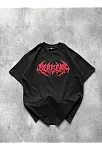 Kadın Kısa Kol Yazlık Tişört Bisiklet Yaka Baskılı Oversize T-shirt -  Siyah