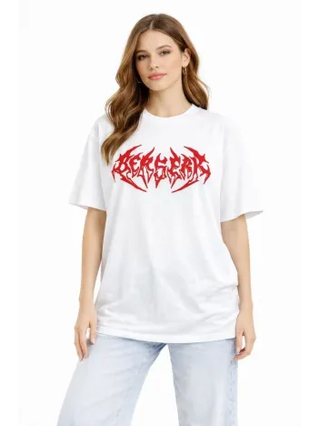 Kadın Kısa Kol Yazlık Tişört Bisiklet Yaka Baskılı Oversize T-shirt - Beyaz