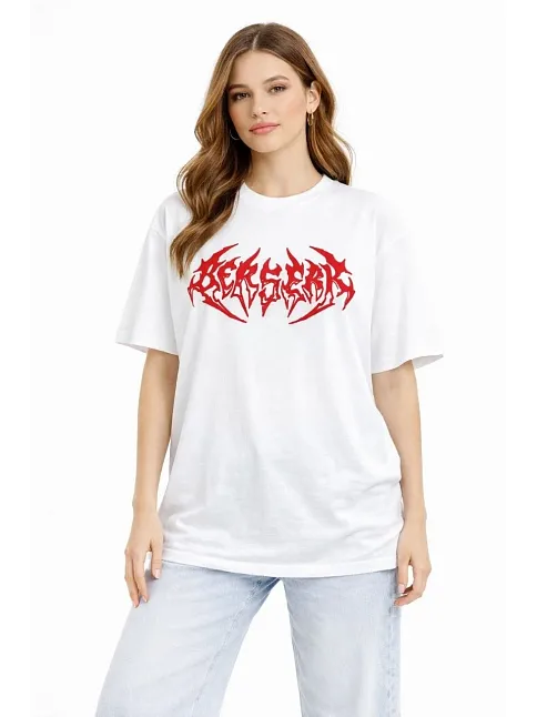 Kadın Kısa Kol Yazlık Tişört Bisiklet Yaka Baskılı Oversize T-shirt - Beyaz