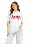 Kadın Kısa Kol Yazlık Tişört Bisiklet Yaka Baskılı Oversize T-shirt - Beyaz
