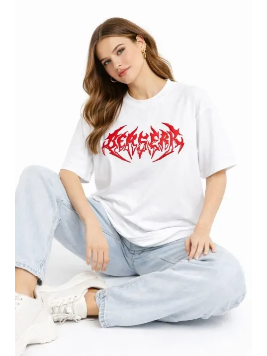 Kadın Kısa Kol Yazlık Tişört Bisiklet Yaka Baskılı Oversize T-shirt - Beyaz Kadın Kısa Kol Yazlık Tişört Bisiklet Yaka Baskılı Oversize T-shirt - Beyaz