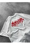 Kadın Kısa Kol Yazlık Tişört Bisiklet Yaka Baskılı Oversize T-shirt - Beyaz
