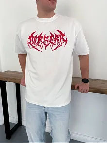 Erkek Kısa Kol Yazlık Tişört Bisiklet Yaka Baskılı Oversize T-shirt - Beyaz