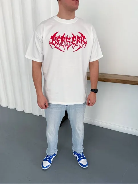 Erkek Kısa Kol Yazlık Tişört Bisiklet Yaka Baskılı Oversize T-shirt - Beyaz Erkek Kısa Kol Yazlık Tişört Bisiklet Yaka Baskılı Oversize T-shirt - Beyaz